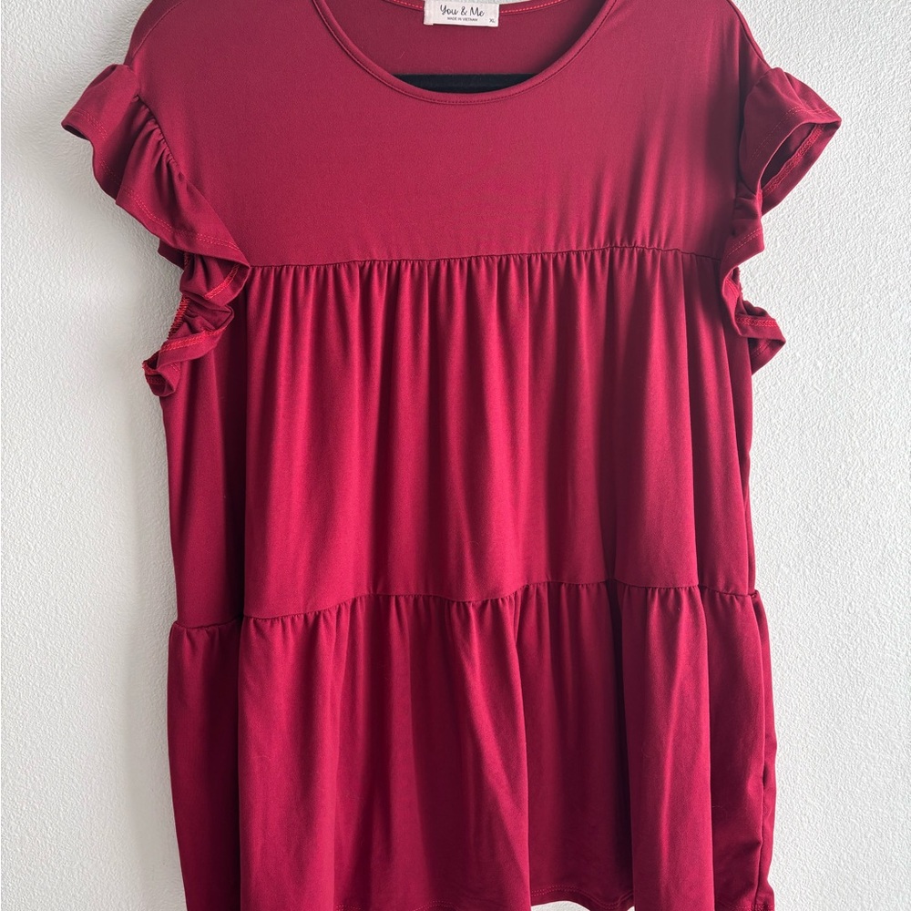 Super Soft Red Ruffle Sleeve Top